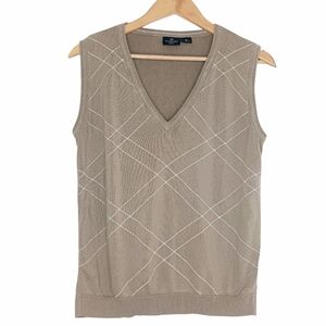 VUARNET SPORT Beige Taupe Windowpane Sweater Vest XL Preppy Old Money Academia